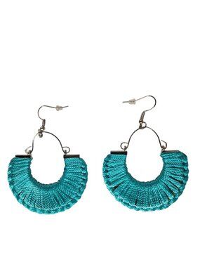 Teal Blue Cord Wrapped Hoop Earrings Boho Coastal Chic Tropical Mermaidcore